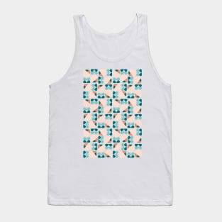 Retro Geometric Floral Pattern Teal, Peach, Dark Salmon Tank Top